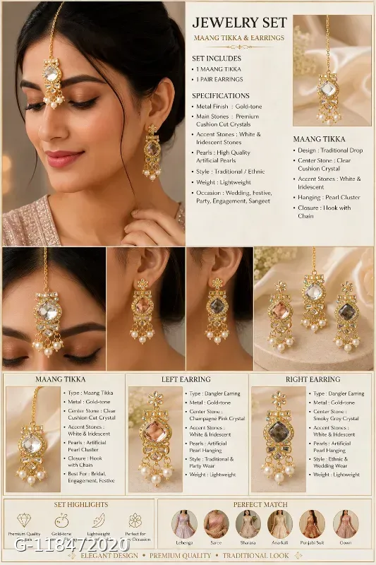 This multicolor gold-plated necklace set by Aadvik Designs features teardrop-shaped stones and matching earrings.