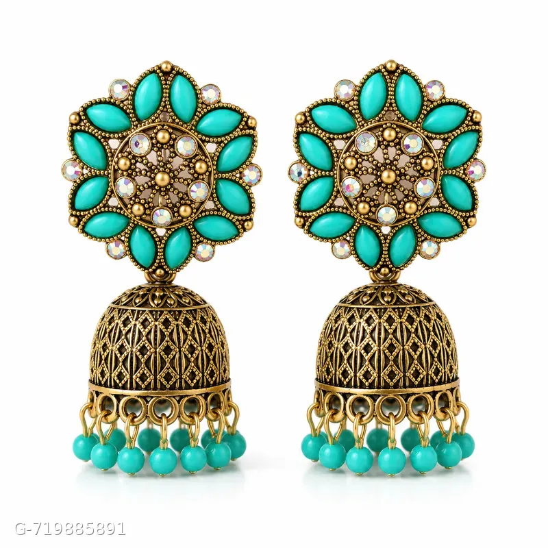 Antique Gold Plated Kundan Pearl Jhumka Earrings