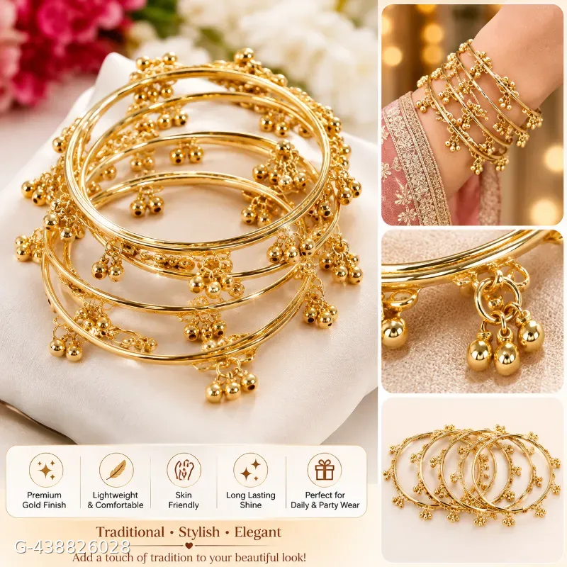 Traditional Gold Plated Ghungroo Bangles Set for Women & Girls | 8 Pcs Kasmiri Chudi Set
